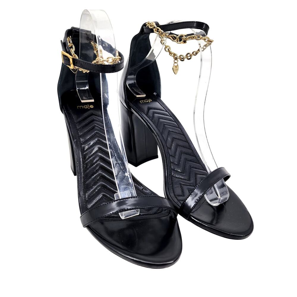 Maje 120FEVERLOW Medium Heel Shoes with Gold-Tone Chain Size French 41/US 10.5